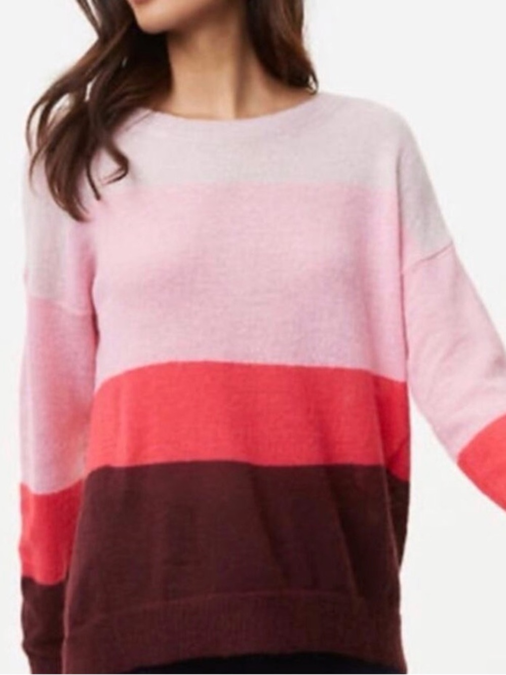 Women's Striped Crewneck Sweater - Pink & Red Colorblock